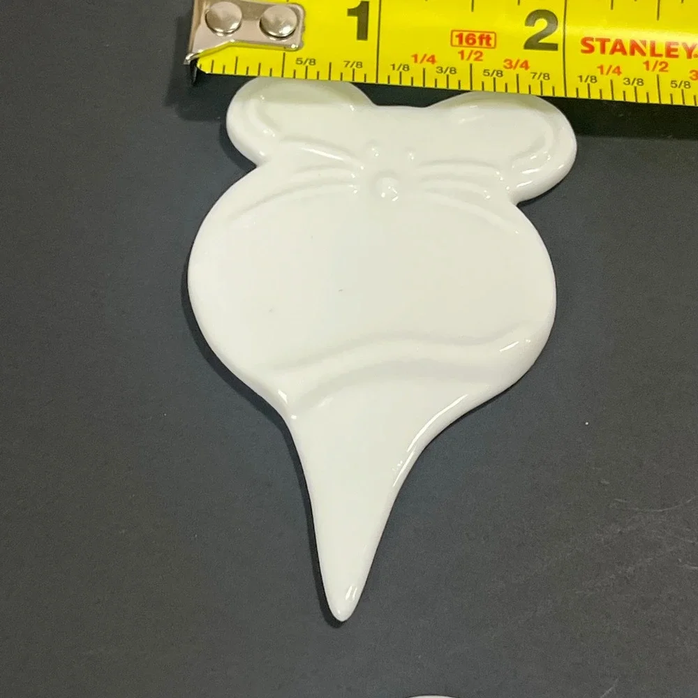 Set 6 Vintage White Ceramic Mouse Cheese Markers Whimsical Charcuterie Tags